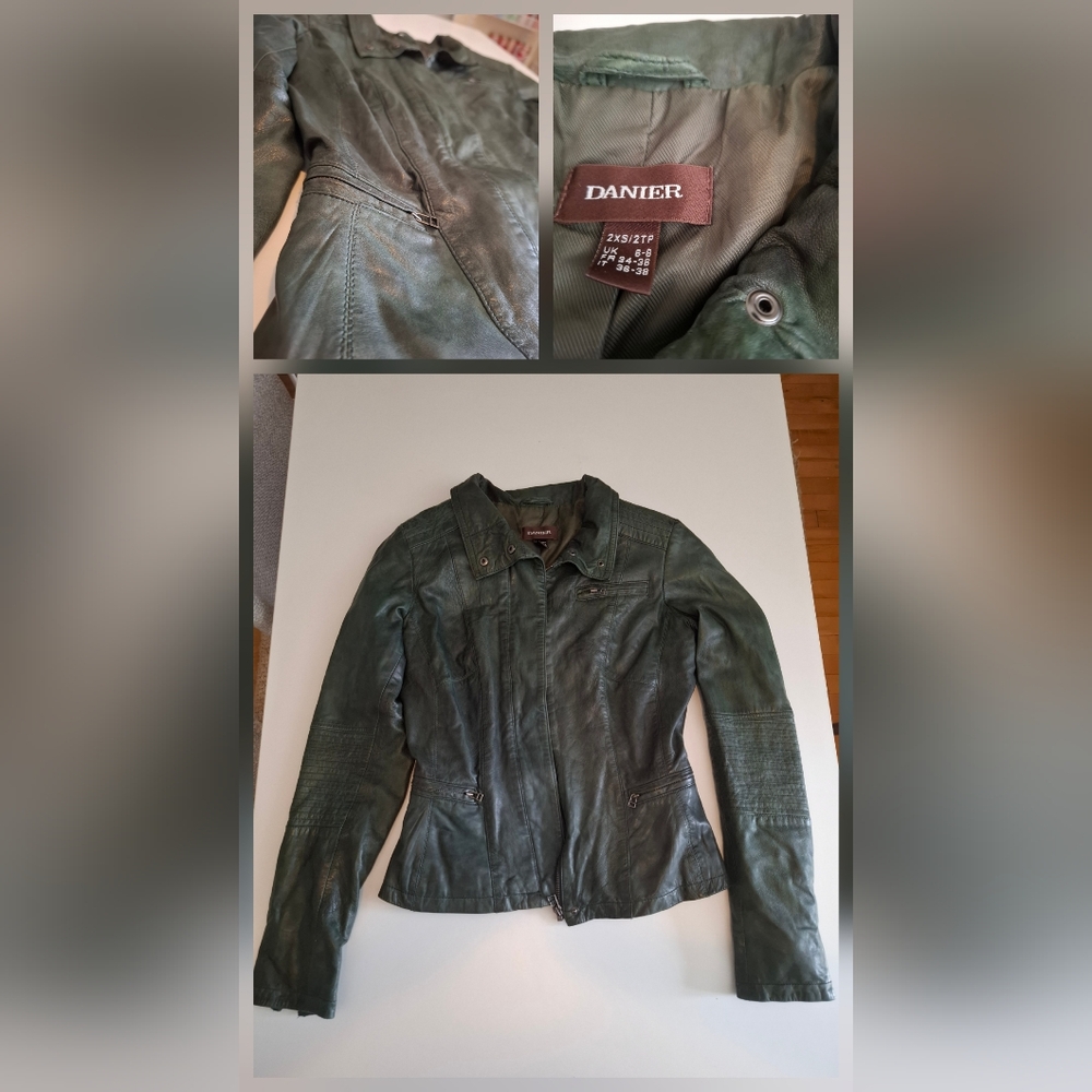 Danier Green Leather Moto Jacket